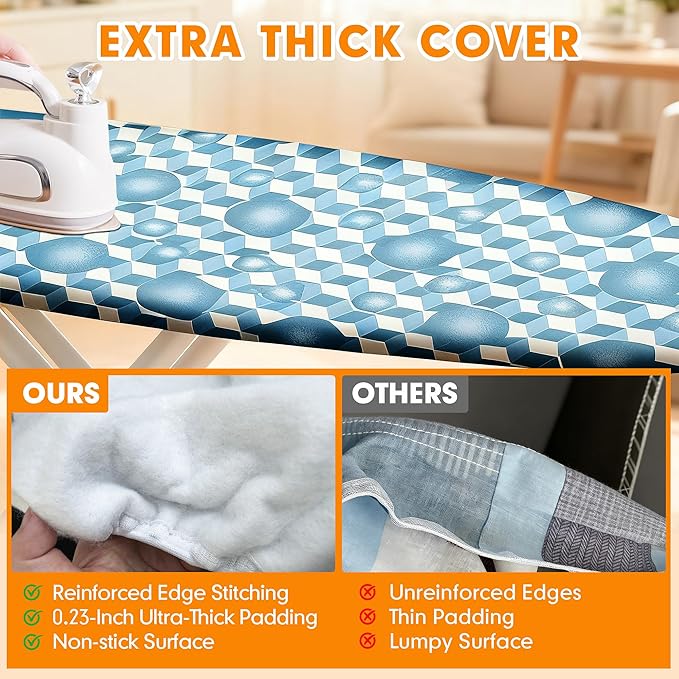 Ironing Board Cover and Pad, 21x57 Extra Large Thick Iron Padding, Scorch & Stain Resistant Ironing board cover, Heavy Duty Iron Board Padded with Adjustable Fasteners Elastic Edge, Berry Blue