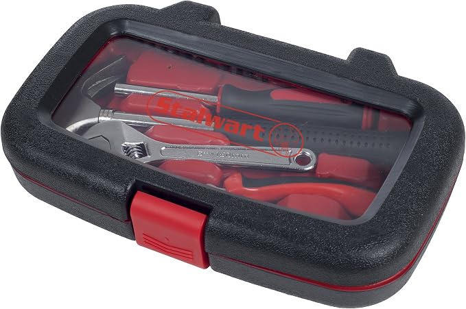 15-Piece Tool Set - Household Tool Kit with Hammer, Multi-Bit Screwdriver Set, Pliers, Wrench- Tools and Equipment for DIY Projects by Stalwart (Red)