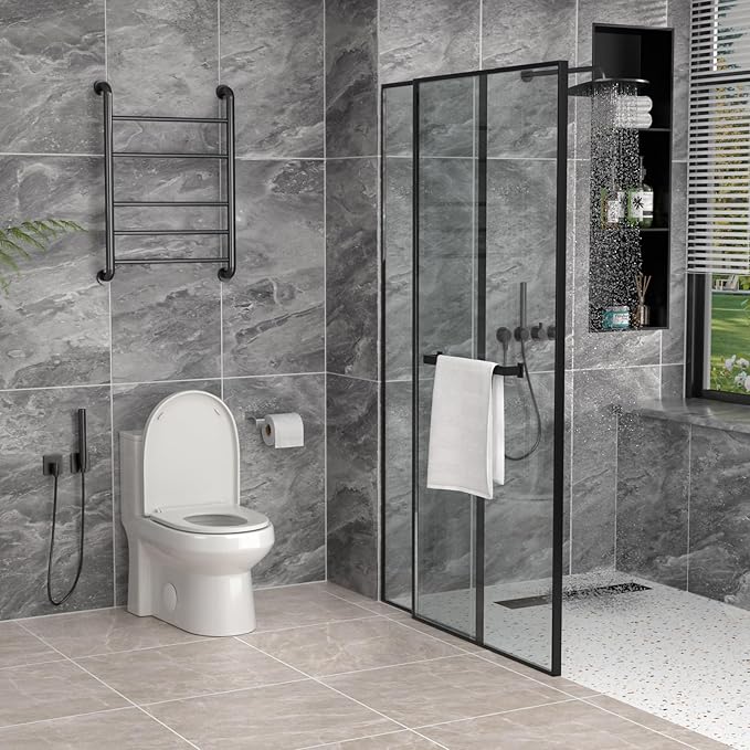 One Piece Toilet 12'' Rough Inch- White Ceramic Compact Toilets with 15.9" Soft Close Chair Seat 1.1/1.6 GPF Water Saving Dual Flush Easy to Clean Toilet Bowl 13.6''x28.3''x24.8''