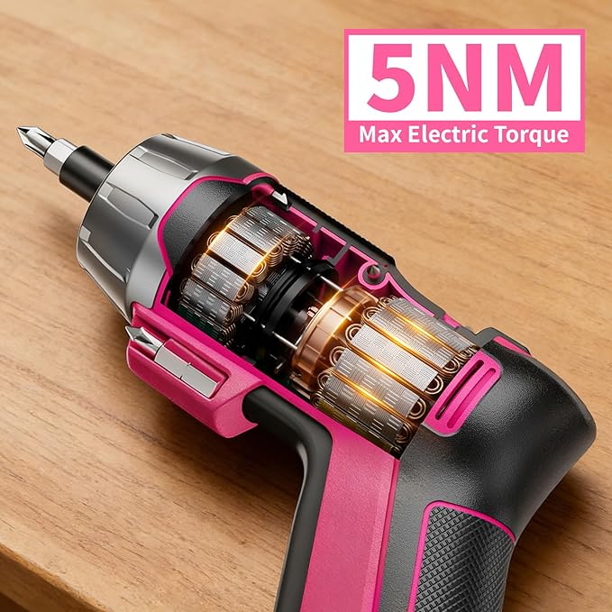 GRENPRO 4V Cordless Electric Screwdriver Set 29-Piece, Pink | Built-In Non-Removable Battery Charges via USB, Not Sold Separately, Included Bits Support Home Repairs and Assembly