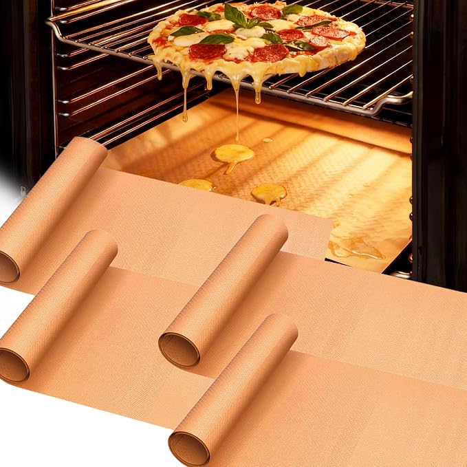 UBeesize 4 Pack XL Thickened Copper Oven Liners for Bottom of Oven, Reusable 17x25 Inch Heavy Duty Non Stick Teflon Oven Mats BPA & PFOA Free, Fit Electric Gas Toaster Convection Ovens Grills