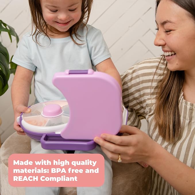 GoBe Kids Lunchbox with Small Snack Spinner Flip - Bundle with Hand Strap & Sticker Sheet, 2-in-1 Bento Style Lunch Container, 5 Small +1 Large Sandwich Compartment, BPA & PVC Free - Mint Green