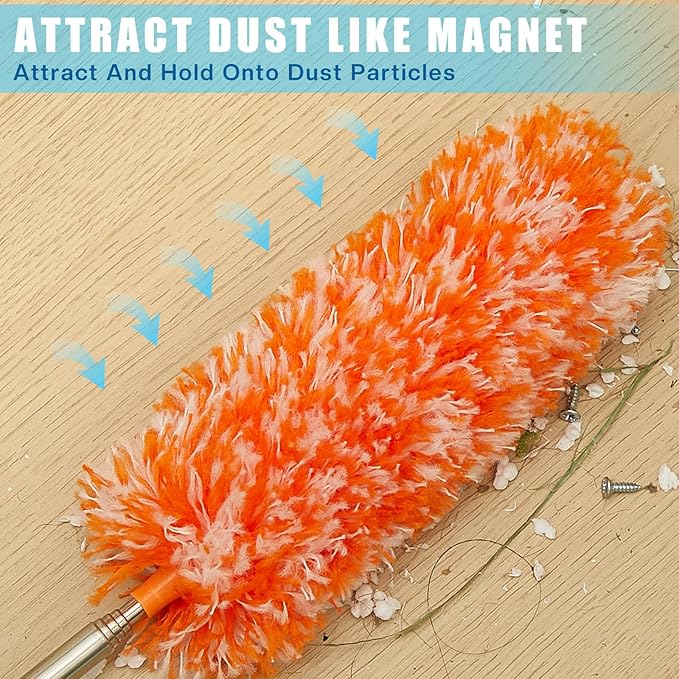 Tanlade 24 Pcs Microfiber Feather Duster for Cleaning, Extendable 13-31 Inch Ceiling Fan Duster with Bendable Head, Washable Tools for Ceiling Fans, Furniture, Car, Cobwebs (Bright Color)