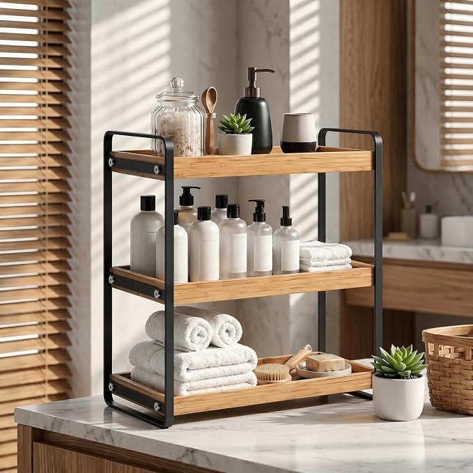 LEMIKKLE Bathroom Counter Organizer with Basket, Bathroom Organizers and Storage,Skincare Organizers for Vanity,Storage Organizers for Bathroom, Kitchen, Dresser (3-Layer)