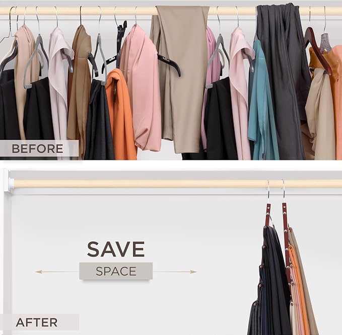 MORALVE Pants Hangers Space Saving - European Beechwood Scarf and Jean Hangers - Closet Organizer and Space Saver Pant Rack, Leggings Hanger, and Scarf Holder with 360° Swivel Hook (1 Pack)