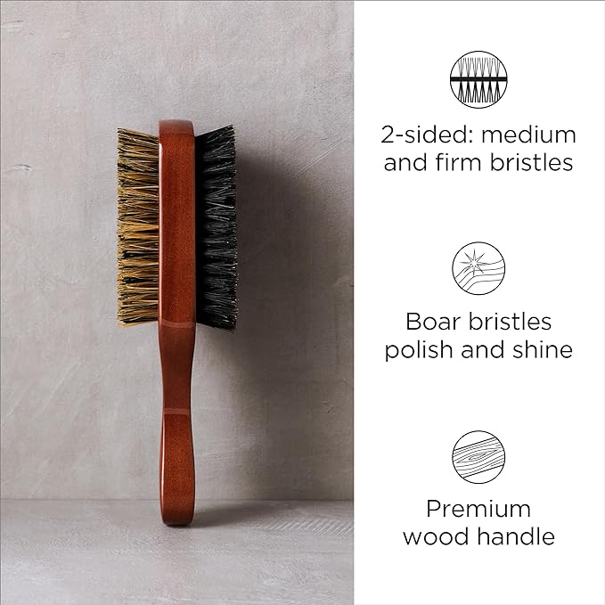 Diane Premium 100% Boar Bristle 2-Sided Club Brush for Men, Medium Firm Bristles for Thick, Curly or Coarse Hair, Mens Brush for Detangling, Smoothing, Wave Styles, Soft on Scalp, Restores Shine