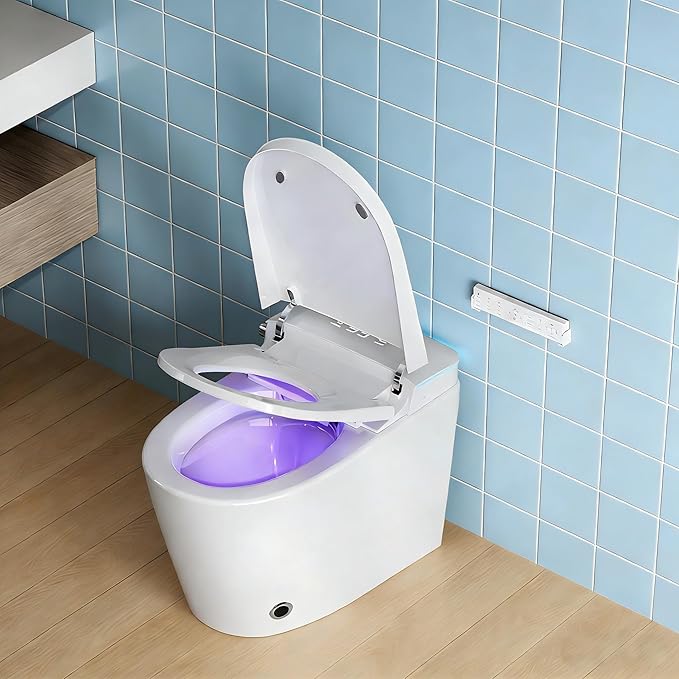 Smart Toilet with Bidet Built in, Bidet Toilet with Heated Seat and Night Light, One Piece Toilet for Bathroom, Auto Soft Close, UV-C light, Foam Shield, Full/Half Flush