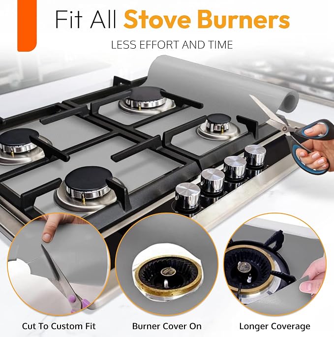 Silver Teflon Liner Roll for Ovens, Stovetops & Grills (75” x 17”) - Cut to Custom Fit - Versatile Non-Stick Teflon Mat, Can Use As Oven Liner, Grill Mat, Stovetop Cover, Baking Sheet, etc.