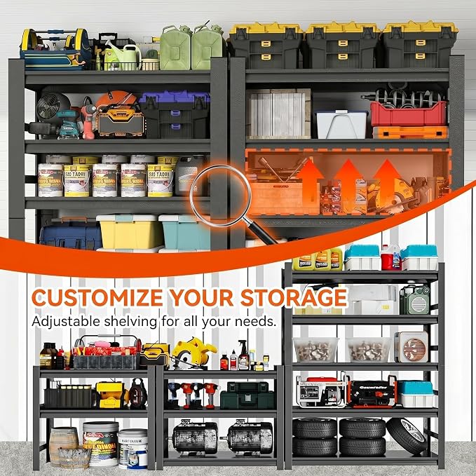 Garage Shelving, Heavy Duty Adjustable Boltless Metal Storage Shelving Units