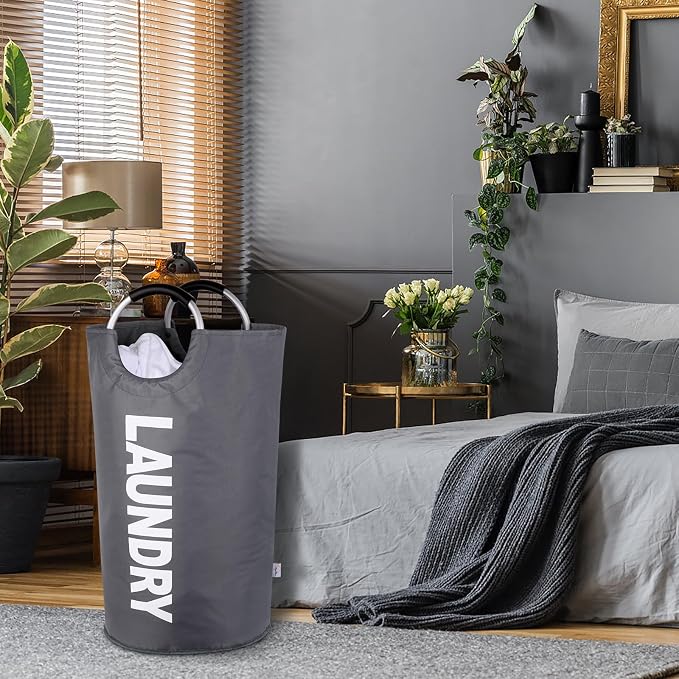 Large Laundry Basket, Laundry Hamper Bag with Handles, 95L Dark Grey | Freestanding Tall Dirty Clothes Hamper, Collapsible and Portable Laundry Bin for Dorms and Bedrooms, Thick, Sturdy Fabric