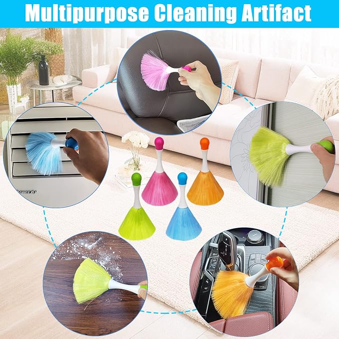 4 Pack Small Feather Duster, Washable Microfiber Duster, Suitable for Light Daily Household Dusting, Electrostatic Feather Duster Brush,Cleaning Supplies for Book,Screen,Car,Furniture,Photo Frames