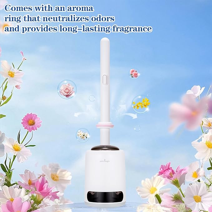 Disposable Toilet Brush, Auto-Ejecting, Includes 48 Enhanced Refills (24 Ocean, 24 Natural), Plus 3 Air-Purifying Scented Rings (Ocean, Rose, Lemon) 360° Dead-Angle-Free Cleaning
