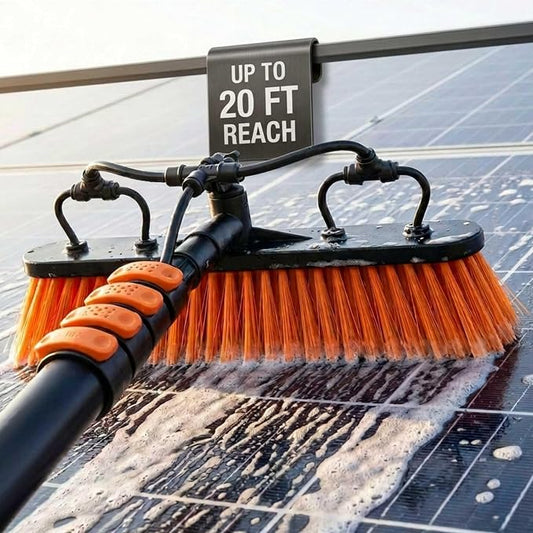 Briliantwerk Solar Panel Cleaning Brush with 20 ft Extension Pole – Water Fed Pole Brush with Soap Dispenser for Solar Panels, Windows & Siding – Heavy Duty, Streak-Free Solar Cleaning Kit