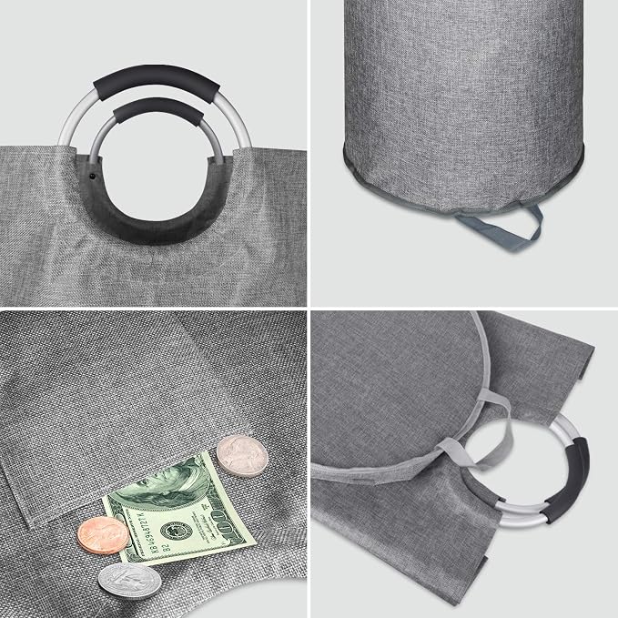 Large Laundry Basket, Laundry Hamper Bag Handles, 115L Heather Grey | Freestanding Tall Dirty Clothes Hamper, Collapsible and Portable Laundry Bin for Dorm and Bedroom, Thick Double layer Fabric