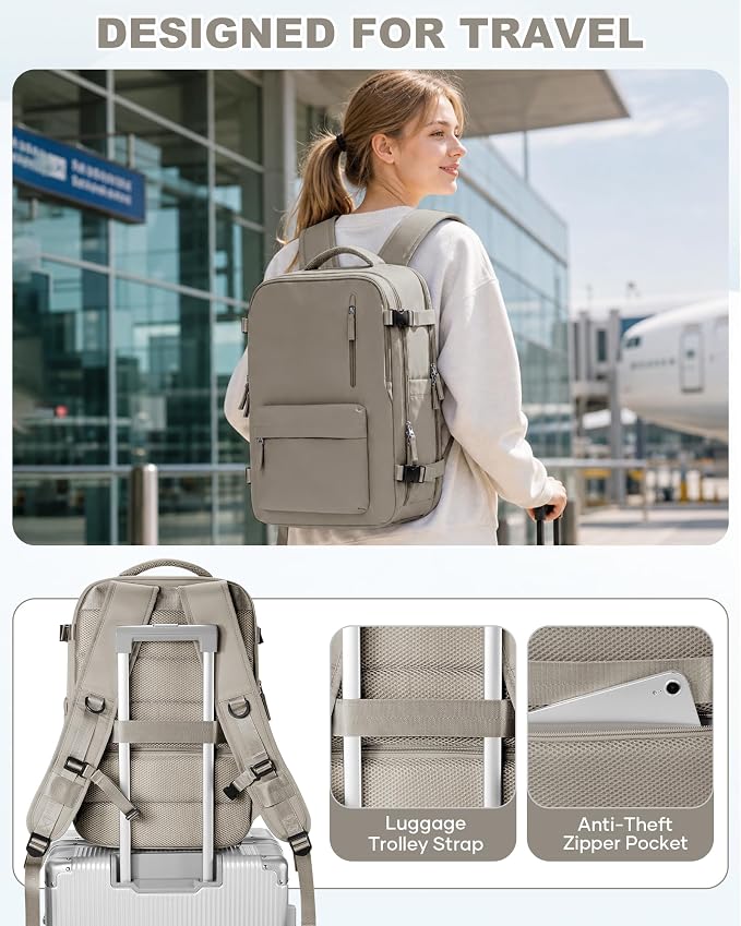 WONHOX Vacuum Seal Backpack for Travel with Air Pump 18x14x8 inches Vacpack Carry on Flight Approved Compression Daypack Laptop Space Saver Bag Storage with Vacuum System Travel Bags Women GreyBrown