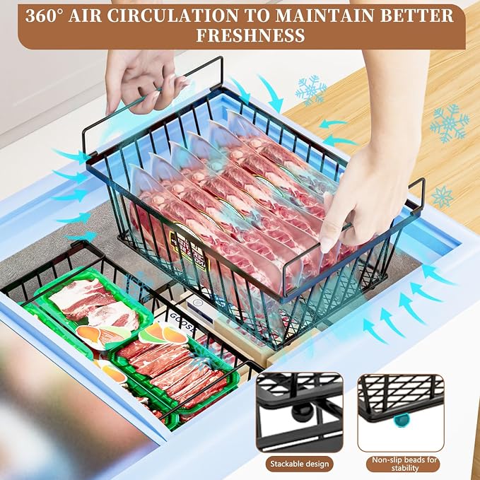 Freezer Organizer Bins ，Enhanced Leak-Proof Bottom，6 Pack Stackable Deep Freezer Organizer Bins for 5 Cu.FT Small Chest Freezer，organization and storage，pantry organizers（for 5 Cu.Ft