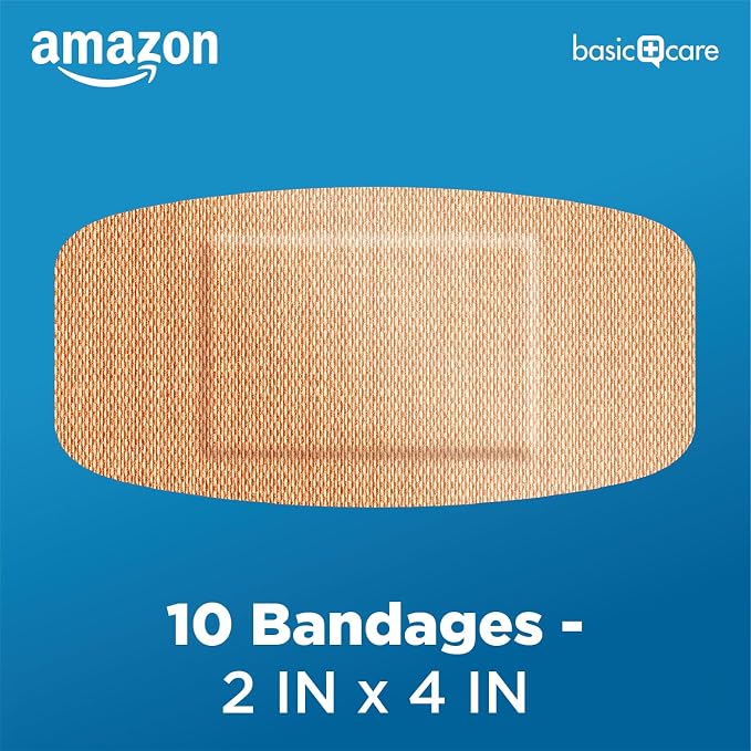 Amazon Basic Care Flexible Fabric Adhesive Bandages, XL (2 in x 4 in), Non-Stick Pad for Cuts & Scrapes, 4-Sided Seal, 10 Count (Pack of 3)