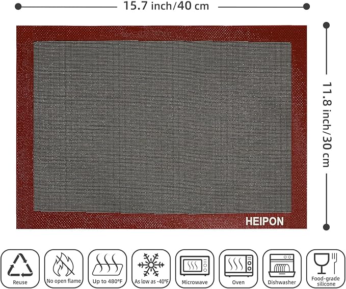 Perforated Baking Mat,2 PCS,15.7"Lx11.8"W,Silicone Baking Mat,Non-Stick,Breathable Mat,Reusable(Red&Black,2pcs)