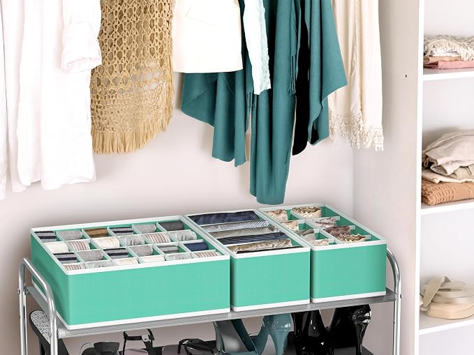 Simple Houseware 4-Pack Drawer Organizer Set for Underwear/Socks/Bra | Turquoise, Closet Dividers for Underwear, Socks, Bras, Scarves, Ties - Foldable Non-Woven Storage Boxes