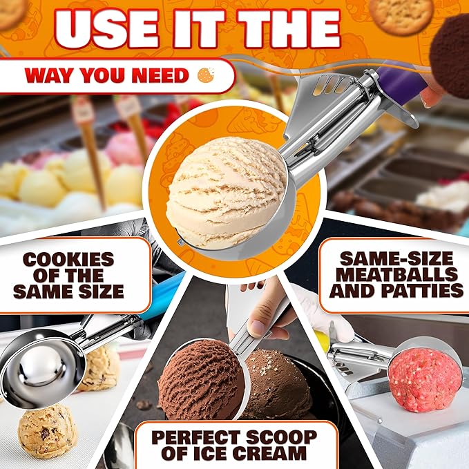 Cookie Scoop Set - Ice Cream Scoop with Trigger - Cookie Scoops for Baking Set of 3#16 (2.7 oz), #20 (2 oz), #30 (1.25 oz), Stainless Steel Versatile Tool, Portion Control for Cookies and Treats Prep