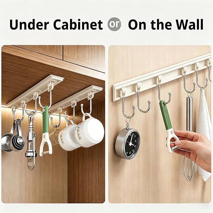 Cociat 2PCS Utensil Racks with 8 Hooks 17 Inch White Kitchen Utensil Holders Hanging Utensil Rack Multifunctional (17 inch White)
