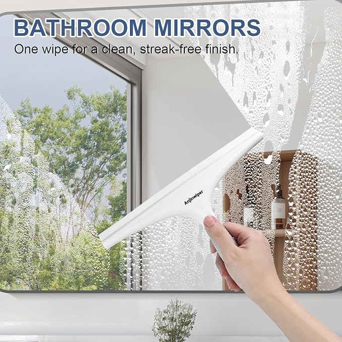 Shower Squeegee for Glass Doors, 10 in Silicone Squeegee with Adhesive Hook | All-Purpose Bathroom Squeegee for Shower Glass Window Tile Floor Mirror, Ergonomic Household Squeegee - Home Car Cleaner Tool