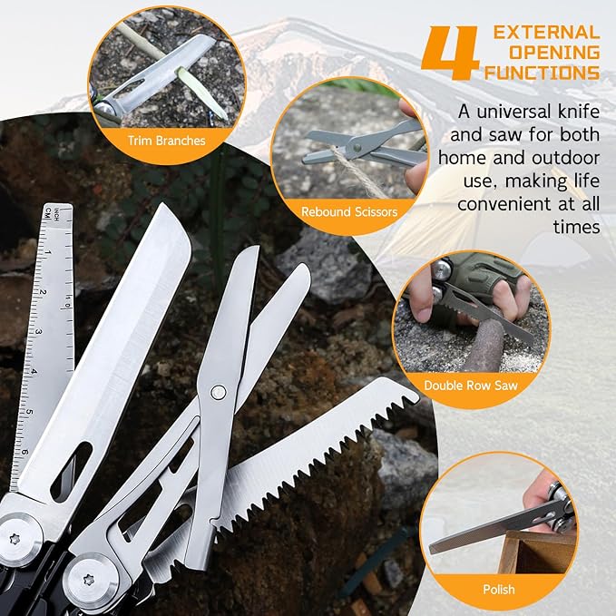 28-in-1 Multitool Pliers with Scissors,Saw, Screwdrivers,Rope Cutters,Can Opener,File,Carrying Pouch,Stainless Steel Pocket Multi-Tool Ideal for Camping Survival Toolkit and Gift for him