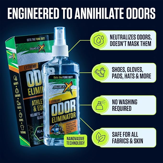 SWEATX Odor Eliminator Spray for Shoes and Clothes, Victory Scent, 8 fl oz | No Wash Multipurpose Deodorizer for Stinky Shoes, Gym Bags and Sports Equipment, Concentrated Non Toxic Formula