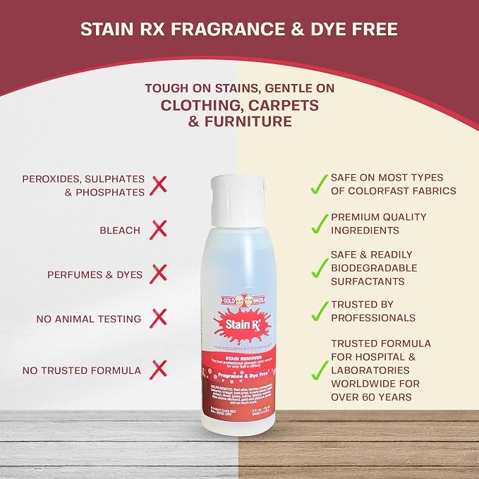 Stain Remover, 2 fl. oz. (6 Pack) with a Flip-Top Cap Made in USA | Effectively Eliminates Stains from Wine, Berries & Blood on Fabrics, Carpets, Upholstery & Jewelry, Dye-Free, Bleach-Free