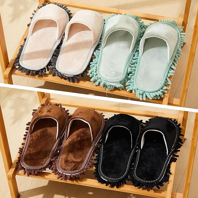 Jecery 4 Pair Washable Microfiber Mop Slippers Detachable Dusting Shoes for Floor Cleaning, Office & Home Use Suitable for Women & Men(Gray,Brown,Black,Sky Blue,L Size)