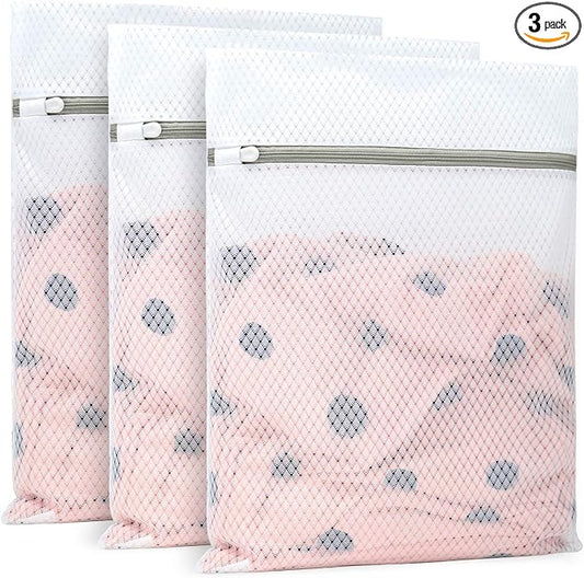 Muchfun 3Pcs Durable Diamond Mesh Laundry Bags for Delicates 12 x 16 Inches | (3 Medium)