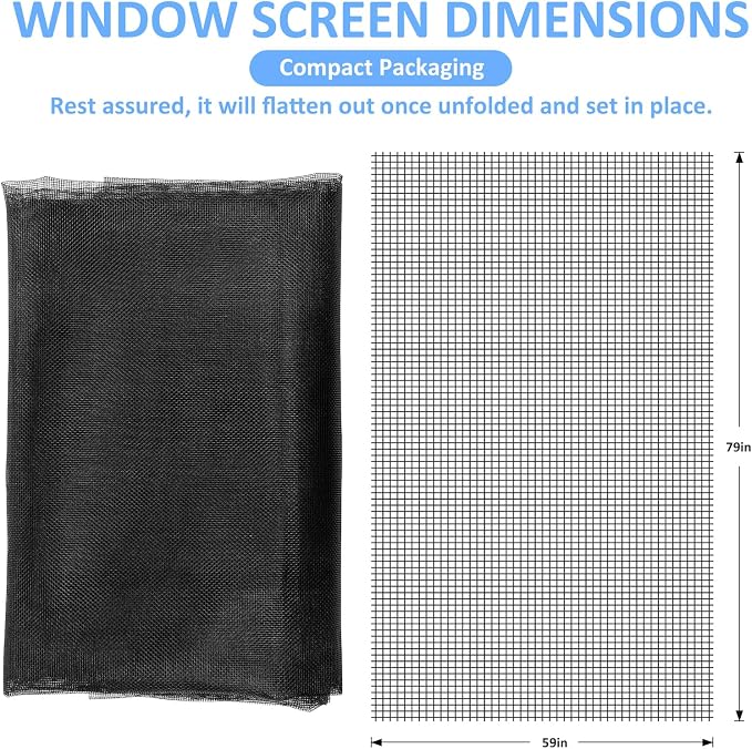 59"x79" Window Screen Mesh, Fiberglass Window Screen, Screen Door Mesh, Windows Screens and Screen Door Replacement, Patio Screen Mesh- Black