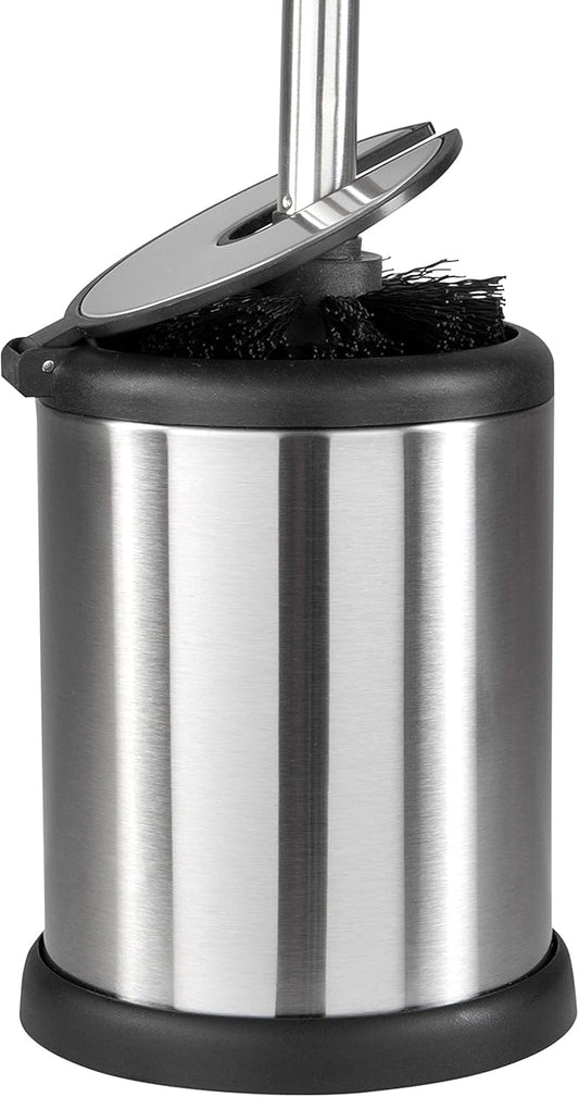 Bath Bliss Toilet Brush and Holder | Self Closing Lid | 360 Degree Brush Head | Bathroom Cleaning | Compact Size | Storage and Organization | Stainless Steel