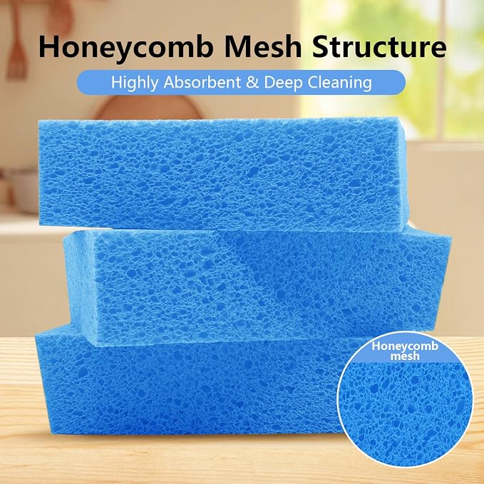 Cleaning and Washing Sponge, 3 Pack Large Extra Thick Heavy Duty Sponge Multi-Purpose for Kitchen Bathroom Bike Boat Car, Natural Cellulose Sponges 4" X 6" X 2" (Blue)