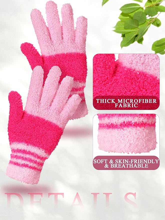 Patelai 3 Pairs Microfiber Plant Dusting Gloves Leaf Cleaning Gloves for Indoor Plants, Blinds, Furniture, House (White,Pink,Purple,Rose Red,Medium)