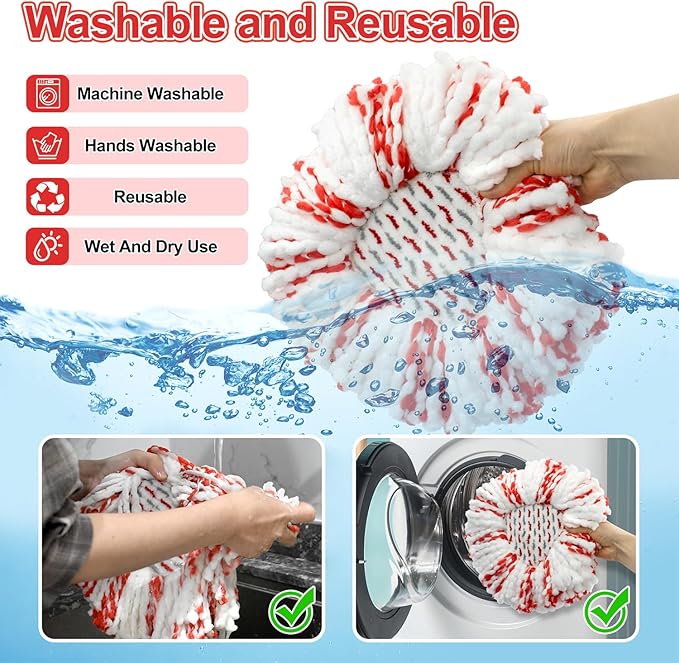 3 Pack Deep Clean Refill Compatible with O Ceda EasyWring Spin Mop & Bucket System Microfiber Mops Heads Refill for Oceda Easywring 1 Tank Spin Mop System, 40% More Cleaning Power, Scrub Pad