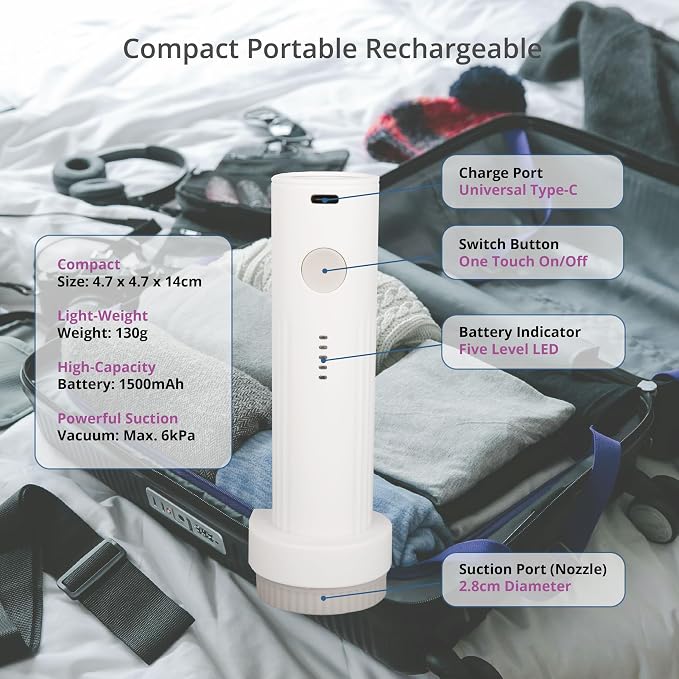 Vacuum Storage Bags 12 Pack Wireless Rechargeable Electric Pump for Travel | Plastic Vacuum Sealer Compression Bag, Space Saving Reusable for Clothes, Luggage, Packing, Backpack, Sweater, Shirt, Scarve