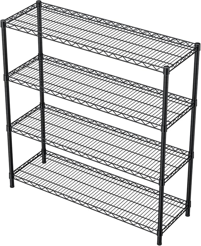 Golpart 4Tier Adjustable Storage Shelves Metal Wire Shelving Standing Shelf | Utility Heavy Duty Unit Rack Closet Organize for Home Kitchen Laundry Room Organization Pantry 18"Dx46"Wx59"H Black
