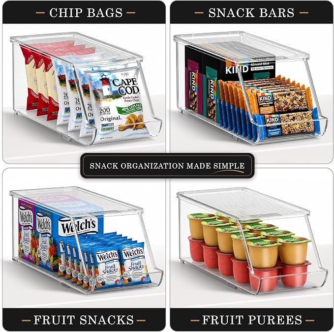 Sorbus Stackable Snack Organizer Bins Open Front – Clear Pantry Storage Bins for Chips, Snacks & Food Pouches – Kitchen Pantry Organizer (2 Pack) | Open Front, Clear, For Chips, Snacks & Food Pouches, Pantry Storage