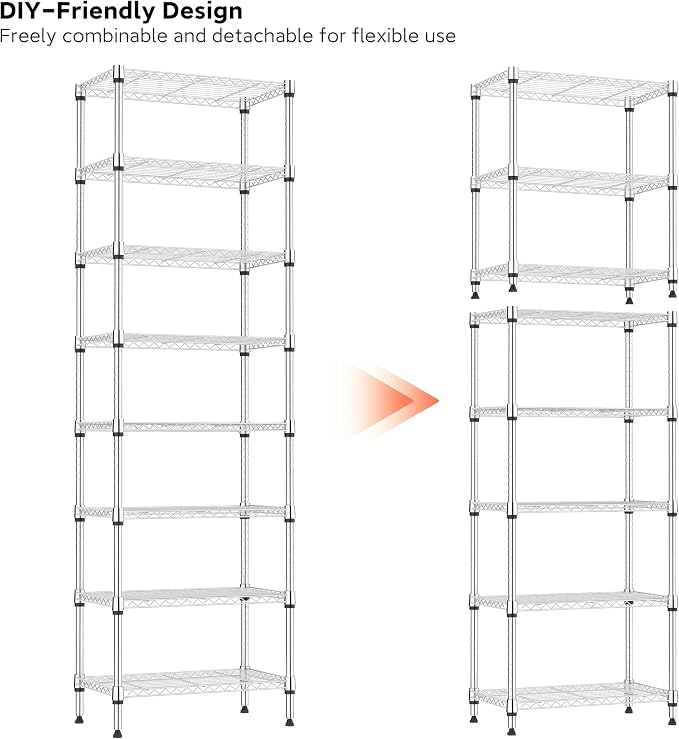 IZEUK 8 Tier Adjustable Metal Storage Shelving Unit, Heavy Duty Standing Rack Organizer for Kitchen, Pantry, Laundry Room, Garage or Basement, 2000 lbs Capacity, 23.6 W x 13.8 D x 79.5 H, Chrome