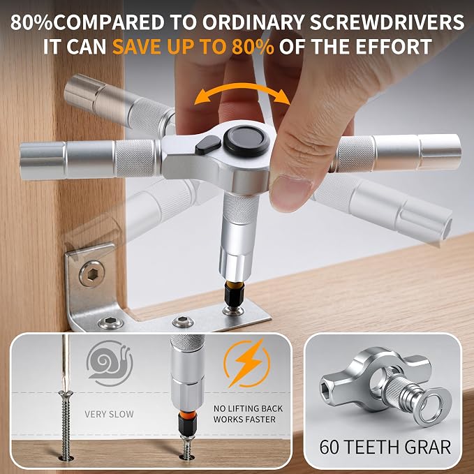 60 in 1 Magnetic Ratchet Screwdriver Set with Detachable T-Handle | S2 Steel Multi-Bit with Case,Portable Compact Repair Tools Kit,for Furniture assembly,electronics repair,DIY,Idea for Men