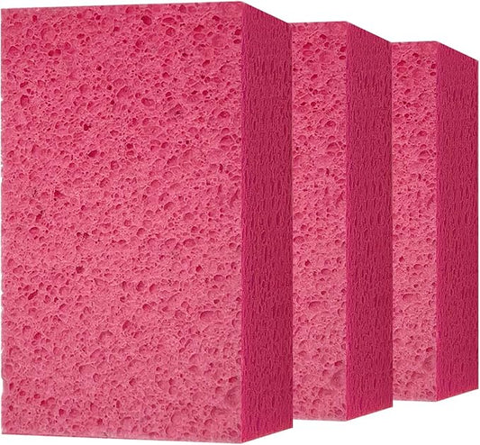 Car Wash Sponges, 3 Pack Extra Thick Large Cleaning Sponge Multi-Purpose for Bathroom Kitchen Bike Boat, Large Size Sponges 4'' X 6'' (Pink)