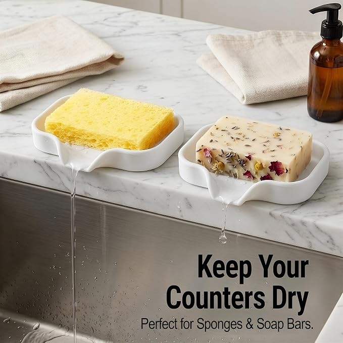 Zulay Kitchen Small Silicone Sponge Holder (4.9x3.3”) – Space-Saving Sink Organizer Tray for Sponge, Soap, Brush & More – Compact Non-Slip Dish for Kitchen & Bathroom (White)
