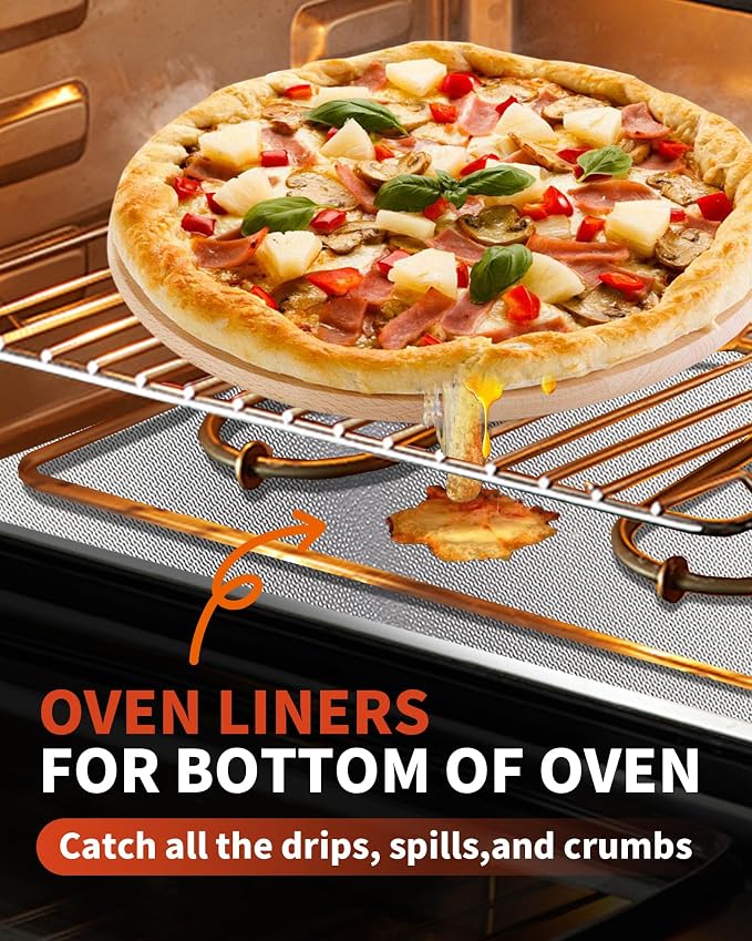 Oven Liners for Bottom of Oven - 2 Pack Large Heavy Duty Oven Mats, 17"x 25" Reusable Matt Liner for Electric, Gas, Toaster Ovens & Grills, BPA & PFOA Free, Kitchen Essentials, Silver