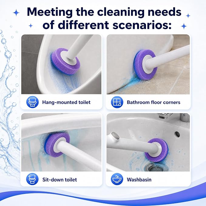 Disposable Toilet Brush and Holder Set - Hands-Free Eject Sponge Toilet Wand with Floor Standing Caddy, Secure-Lock Hangable Toilet Scrubber (42 Refills(Colorful))