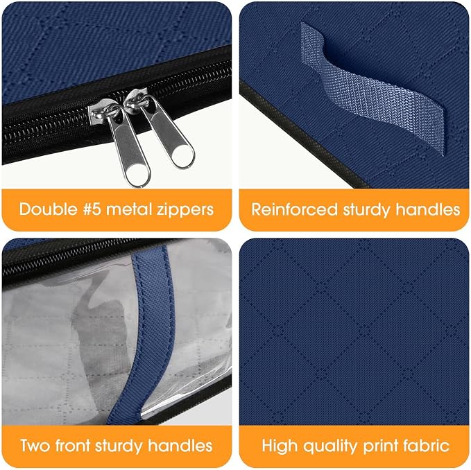 StorageRight Under Bed Storage Bags, 6 Pack, 40L, Blue | Breathable Non-Woven Fabric with a Clear Window and Zippered Top for Clothes, Comforters, Blankets and Seasonal Storage