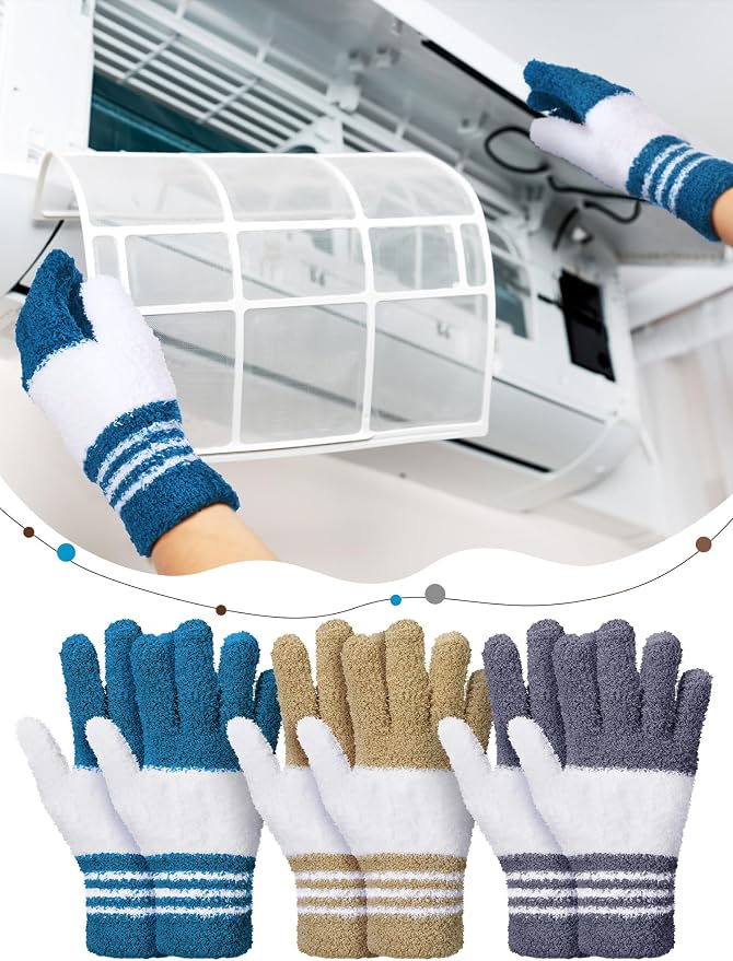 Patelai 3 Pairs Microfiber Plant Dusting Gloves Leaf Cleaning Gloves for Indoor Plants, Blinds, Furniture, House (Yellow,Blue,Pink,White,Small)