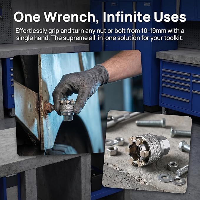 Universal Adjustable Socket Wrench, Fits 10mm to 19mm Nuts and Bolts, Multi Purpose Repair Sleeve Hand Tool for Home, Automotive and Mechanical Maintenance