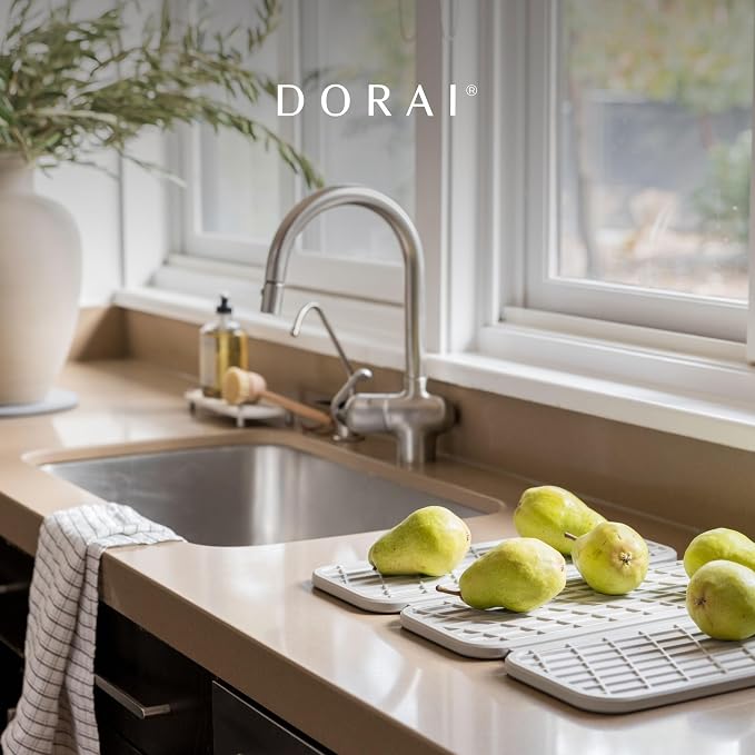 Dorai Home Stone Kitchen Sink Caddy - Diatomaceous Earth Sink Tray with Stainless Steel Feet, Water-Absorbing Countertop Organizer for Kitchen or Bathroom - Ash