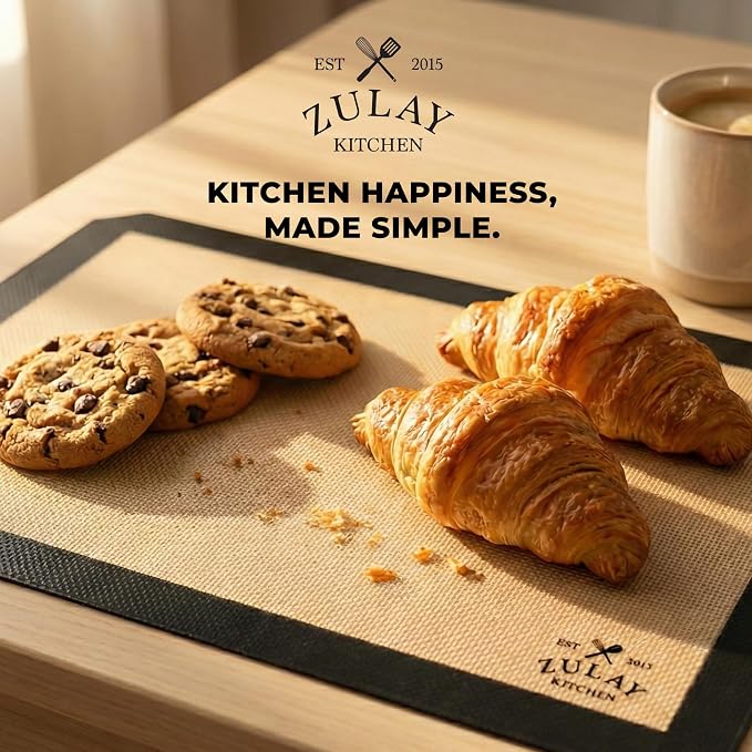 Zulay Kitchen Silicone Baking Mat Sheet Set (3 sizes) - Reusable Baking Mat Nonstick - Half Sheet Baking Mat For Oven (Black, 3 Pack)
